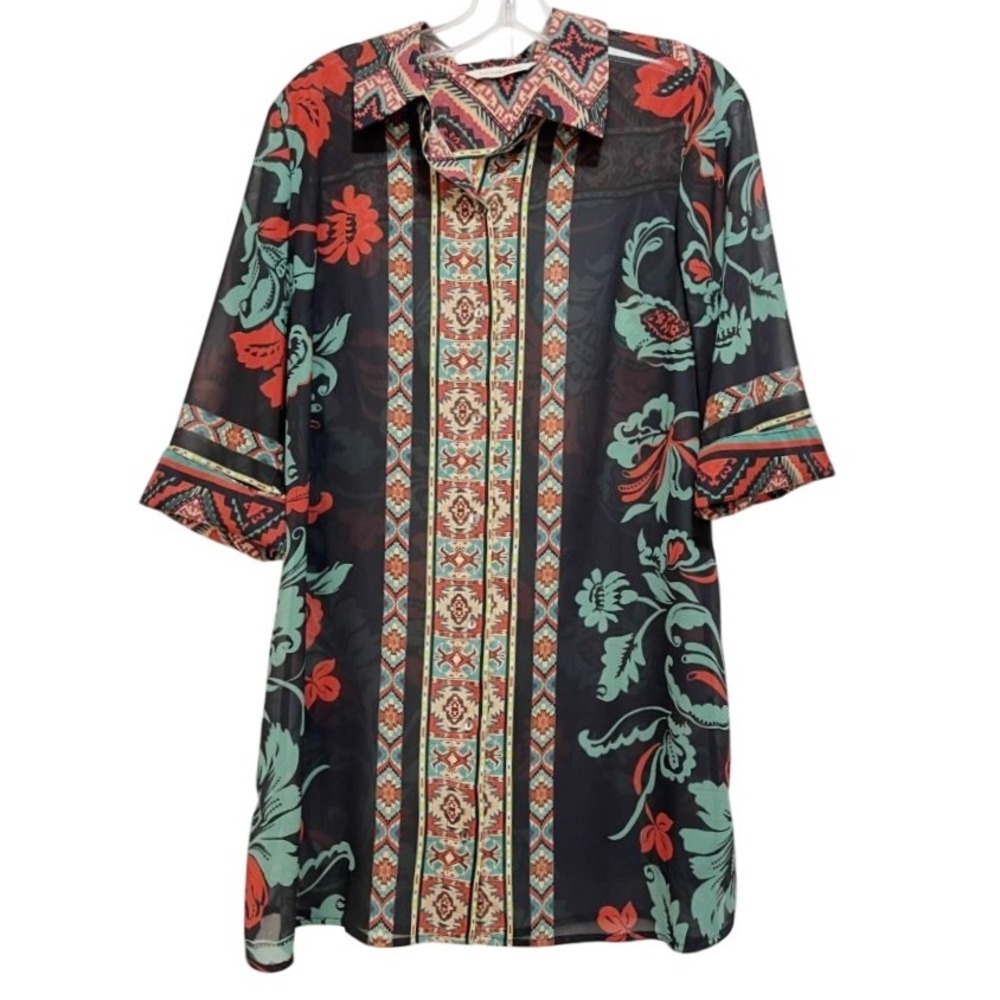 Soft Surroundings Floral Print Topper  Shirt Lightweight‎ Bohemian Size M